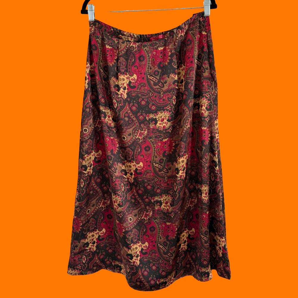 90's vintage satin paisley boho whimsigoth maxi skirt LARGE Kathie lee